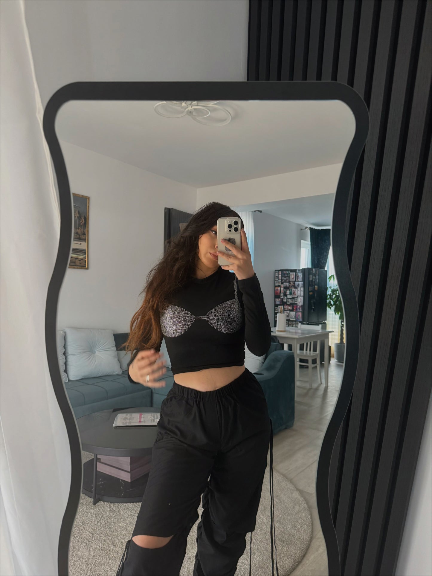 Top negru "Rhinestones Bra" - Crop top negru cu detalii din strasuri