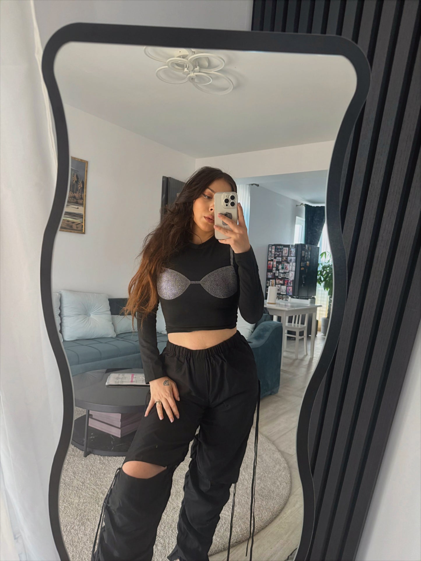 Top negru "Rhinestones Bra" - Crop top negru cu detalii din strasuri