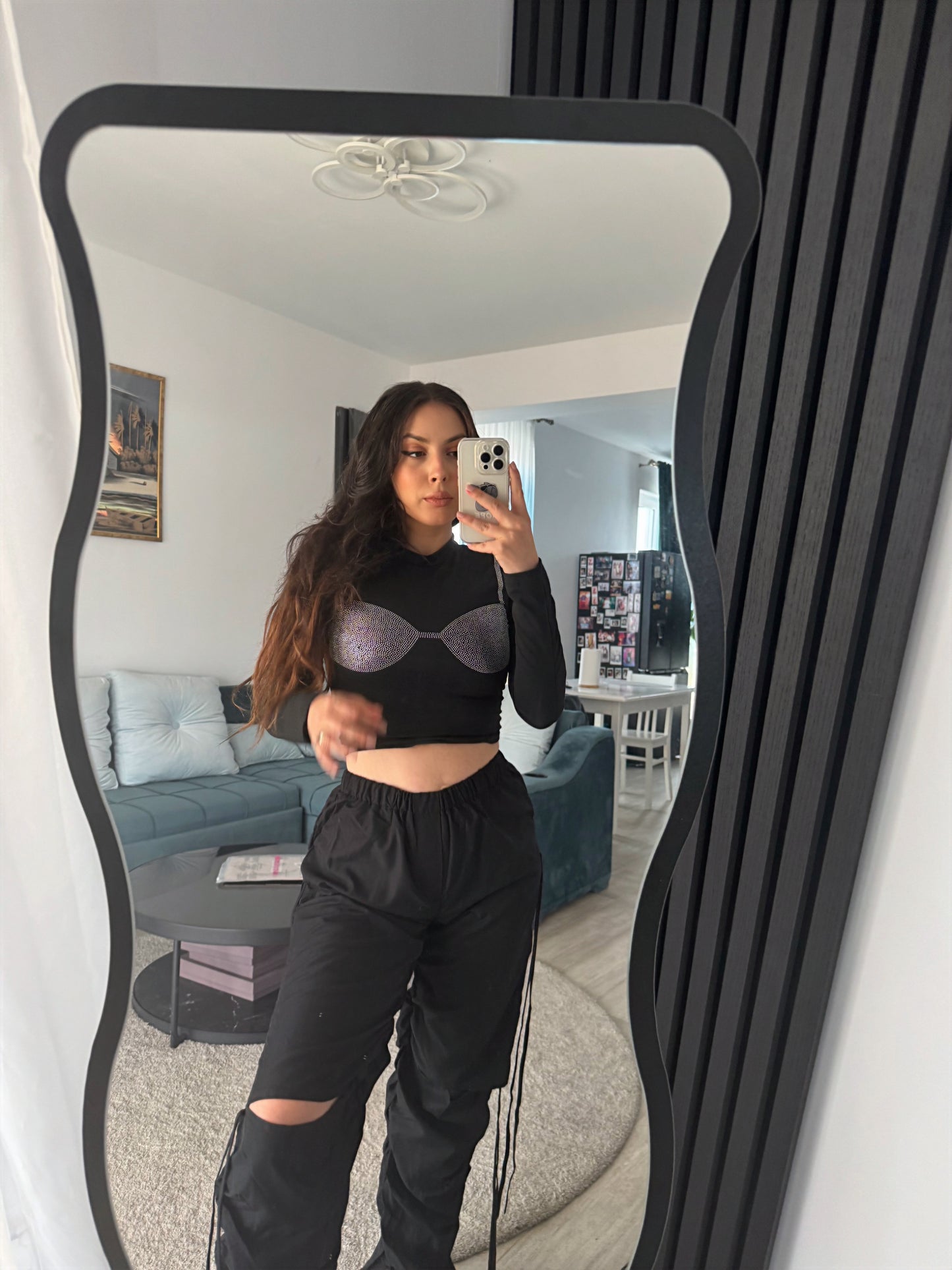Top negru "Rhinestones Bra" - Crop top negru cu detalii din strasuri