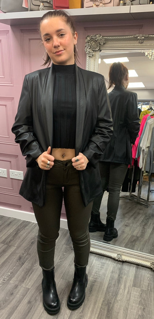 Sacou negru 'Leather' din piele ecologica