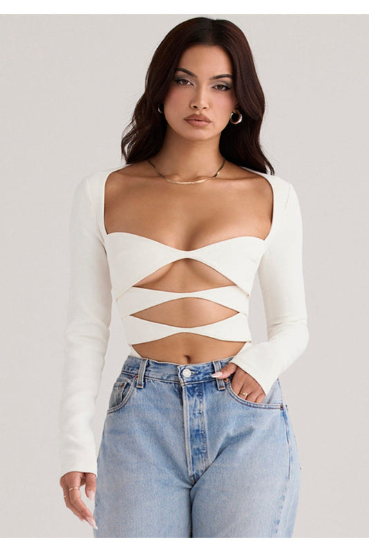 Body 'Athens' - Body alb cu decolteu adanc si decupaje