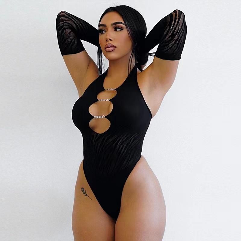 Body 'Sassy Gal' - Body dama, negru, modelator, detalii din strasuri si maneci detasabile