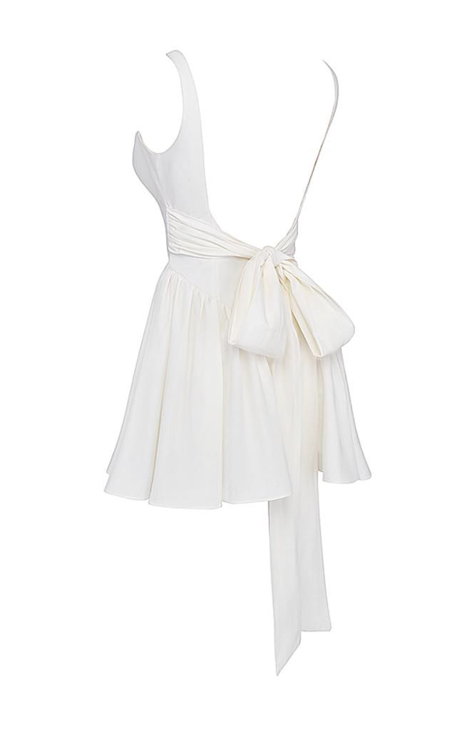Rochie Ivory 'Cute Angel' - Rochie scurta de ocazie ivory cu spatele gol si detaliu cu fundita