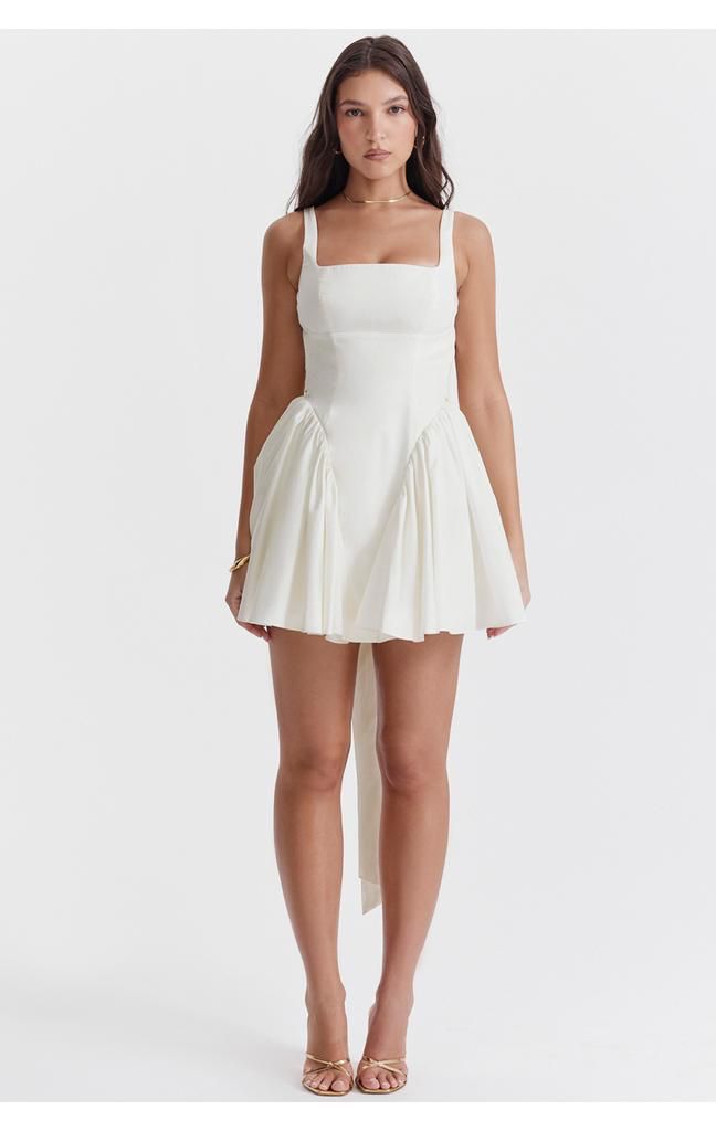 Rochie Ivory 'Cute Angel' - Rochie scurta de ocazie ivory cu spatele gol si detaliu cu fundita