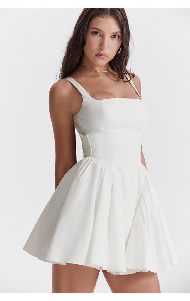 Rochie Ivory 'Cute Angel' - Rochie scurta de ocazie ivory cu spatele gol si detaliu cu fundita