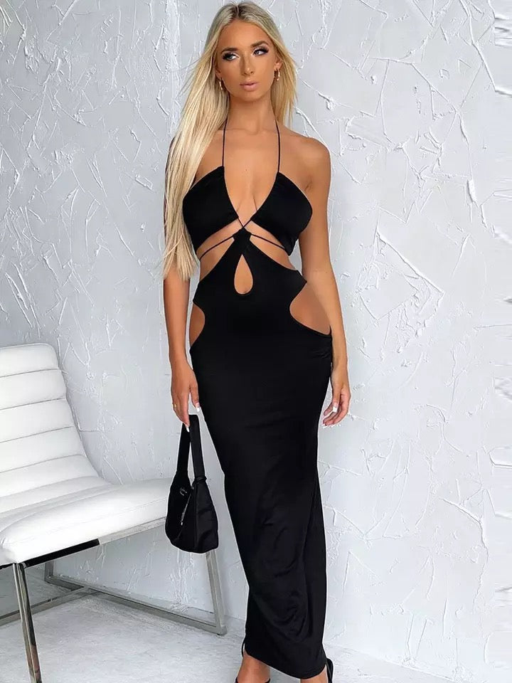 Rochie 'Barcelona' Rochie dama midi neagra cu despicaturi