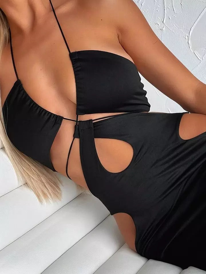 Rochie 'Barcelona' Rochie dama midi neagra cu despicaturi