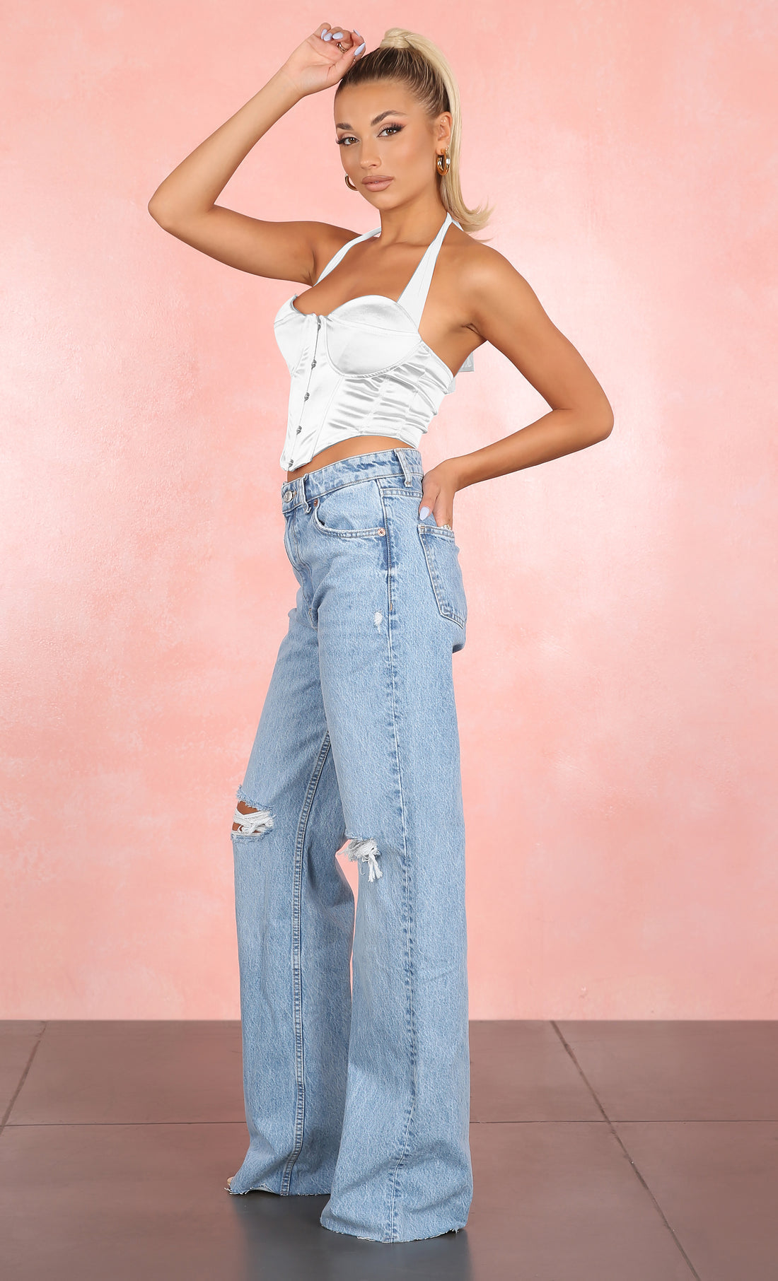 CORSET 'SEDUCTIVE WHITE' - Corset top alb satinat cu spatele gol