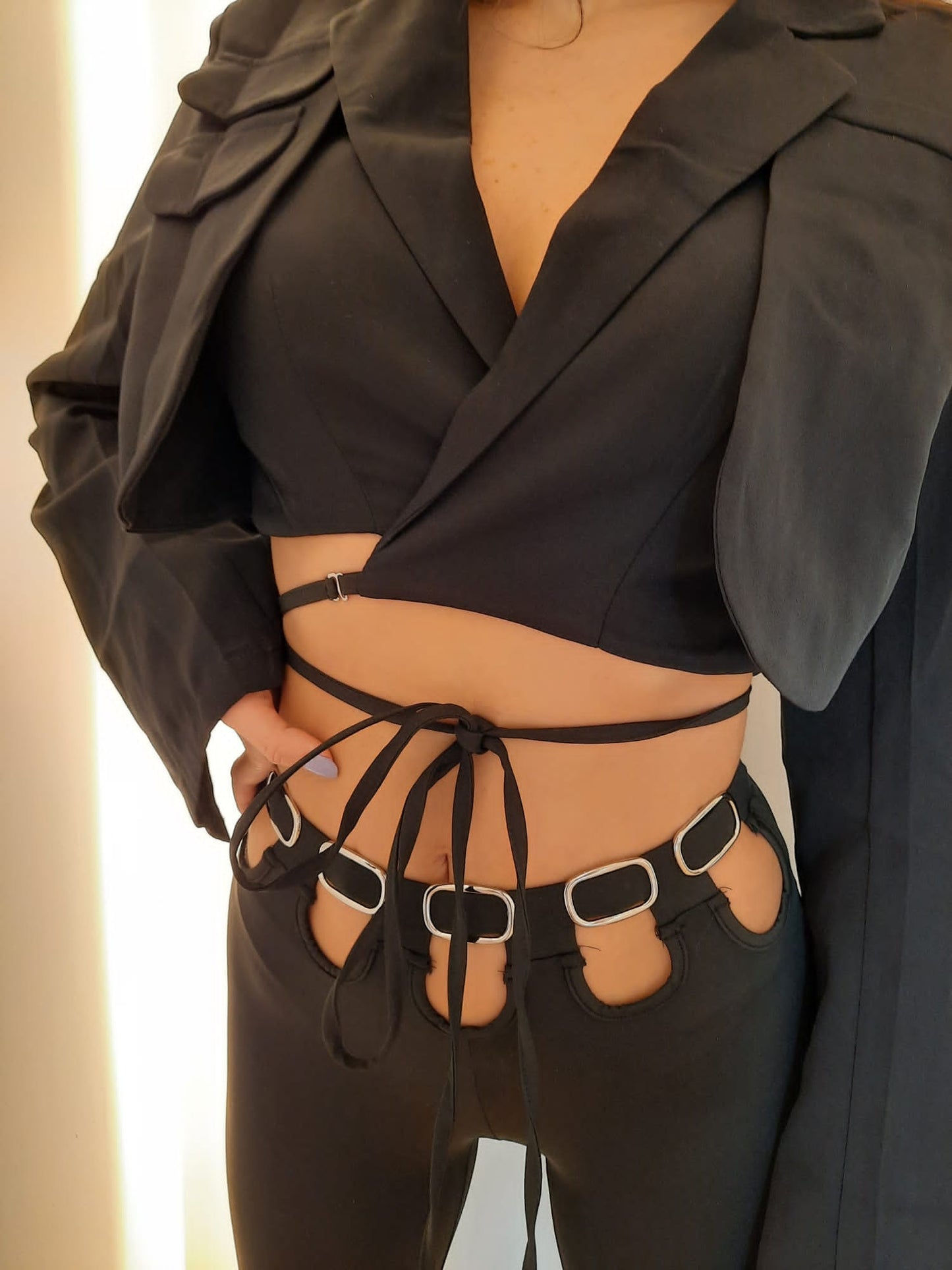 SACOU 'CROPPED - Sacou crop cu snururi pentru talie