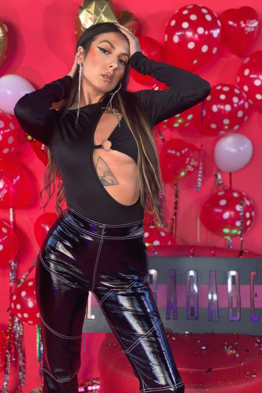 Body 'Casandra' - Body dama, negru, cu decupaje