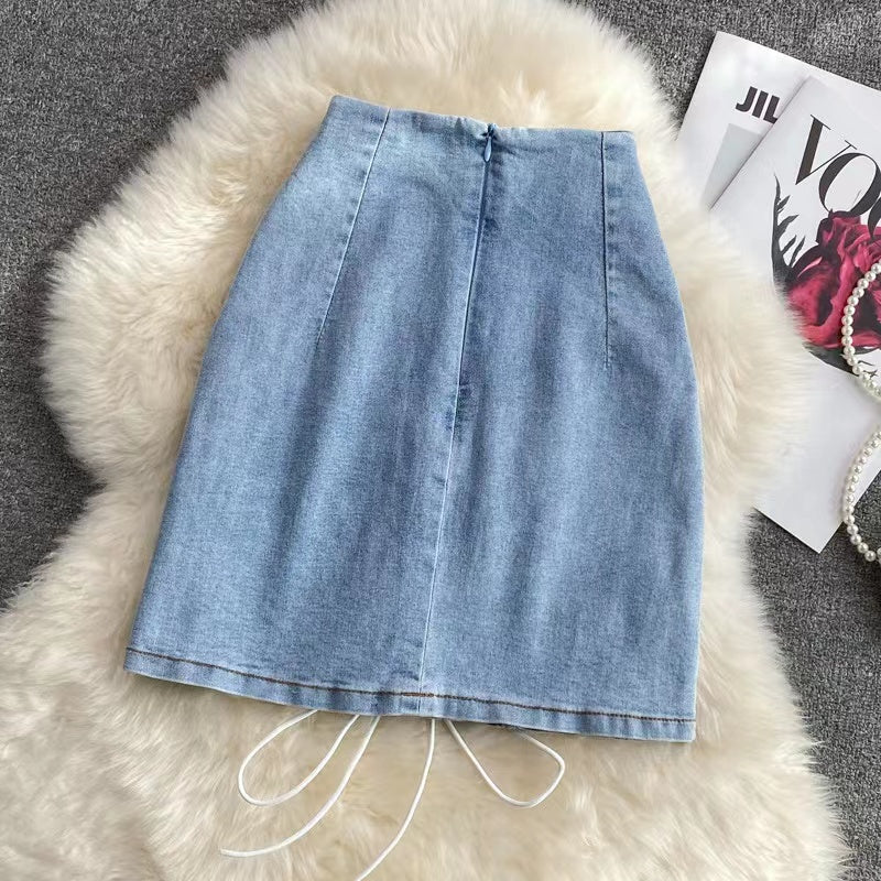 Fusta 'DENIM LACE' din blug si detalii din snur