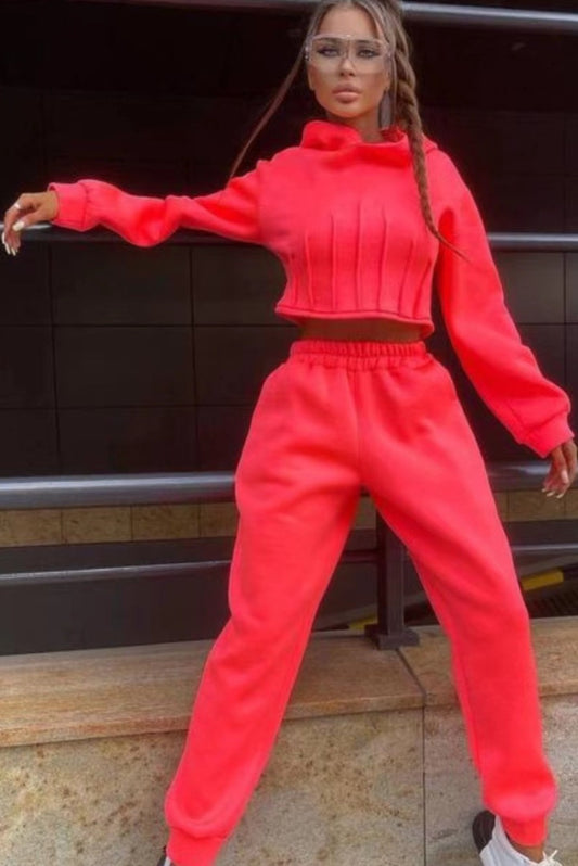 Trening 'Corset' Rosu - Trening dama din 2 piese cu hanorac tip corset+pantaloni sport
