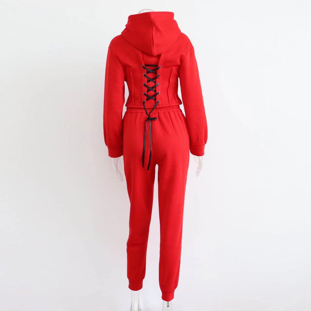 Trening 'Corset' Rosu - Trening dama din 2 piese cu hanorac tip corset+pantaloni sport