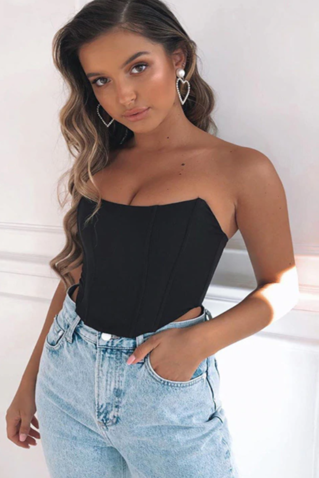 CORSET 'DATE ME' - Corset top crop negru