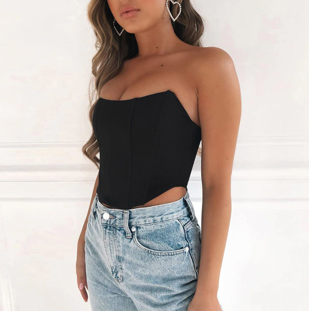 CORSET 'DATE ME' - Corset top crop negru