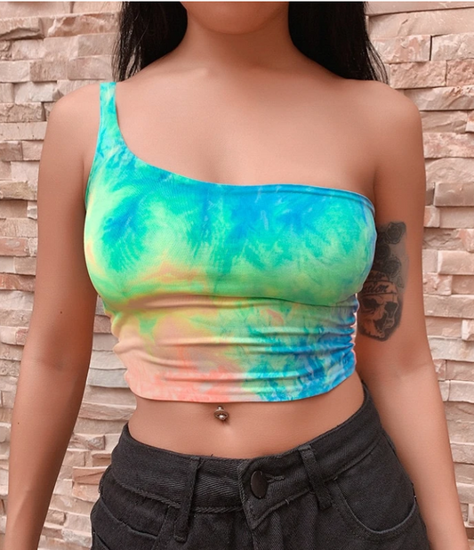 TOP 'TIE DYE' - Top 'TIE DYE' cu un umar gol