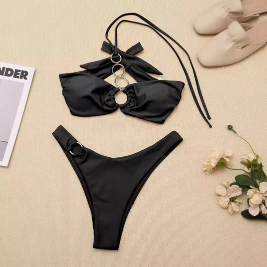 Costum de baie doua piese "Caribbean" negru cu detalii din lant