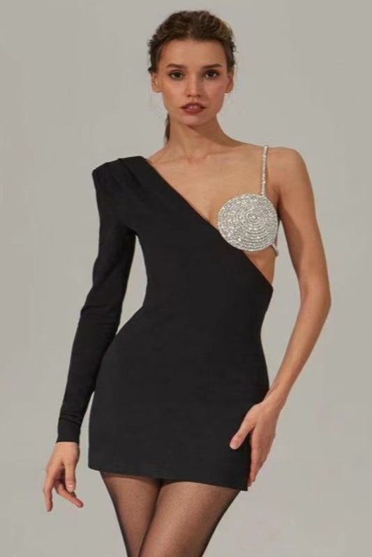 Rochie 'Feminine Luxe' - Rochie neagra, cu efect modelator si detalii stralucitoare