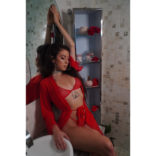 LENJERIE 'SPICY LOVE' - Set lenjerie intima 3 piese din plasa fina