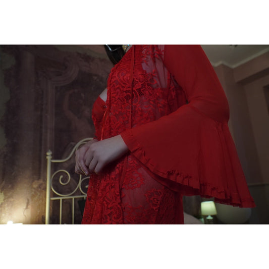 LENJERIE 'RED PASSION' -  Set lenjerie intima rosie 3 piese neglijeu+halat+slip