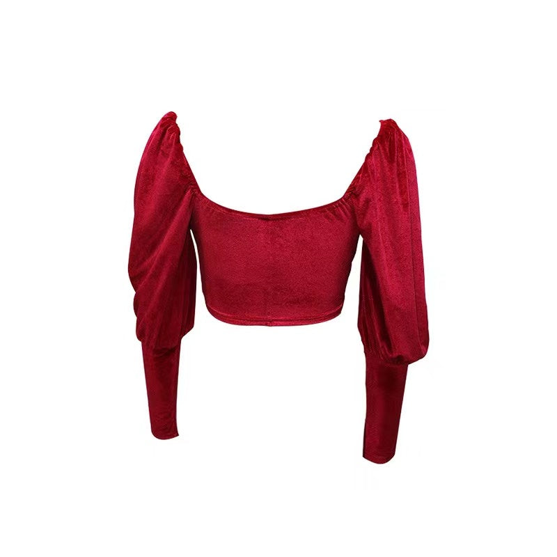 CORSET "RED VELVET" - Corset top rosu cu decolteu adanc din catifea