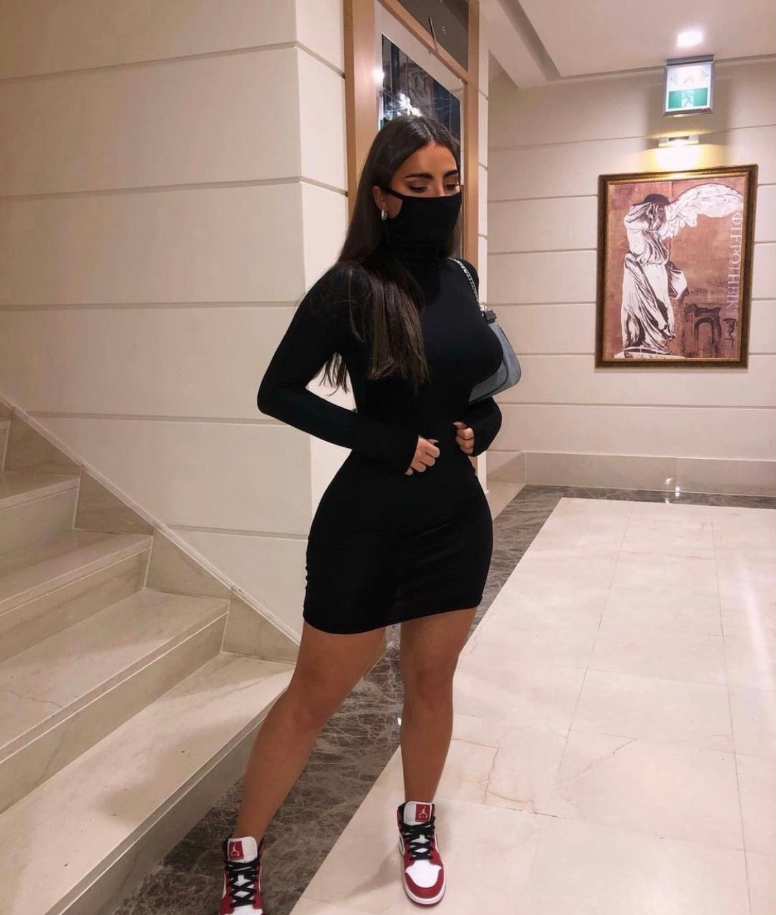 ROCHIE 'MASK ON' - Rochie mini neagra cu masca incorporata