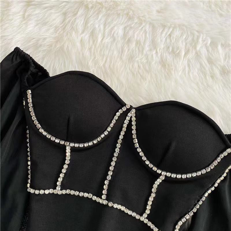 CORSET 'BRIDAL VIBE' BLACK - Corset top negru cu detalii din pietre