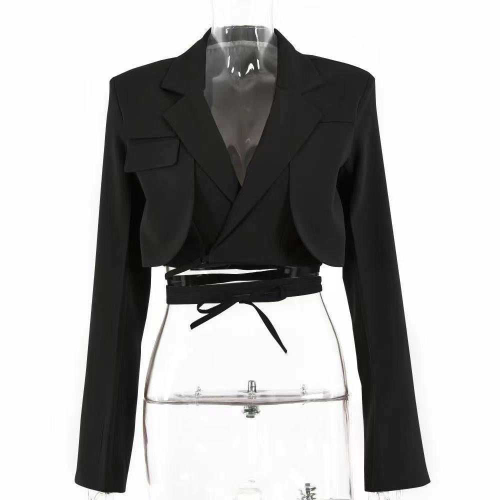 SACOU 'CROPPED - Sacou crop cu snururi pentru talie