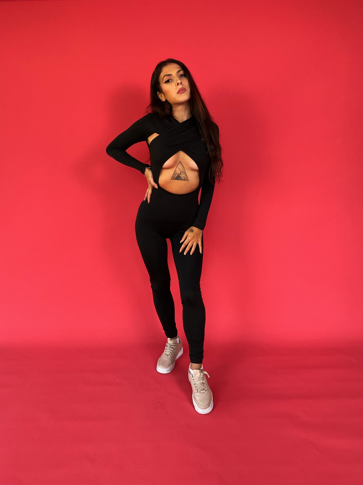 SALOPETA 'CUT OUT' BLACK - Salopeta dama, casual, lunga cu decupaj, neagra