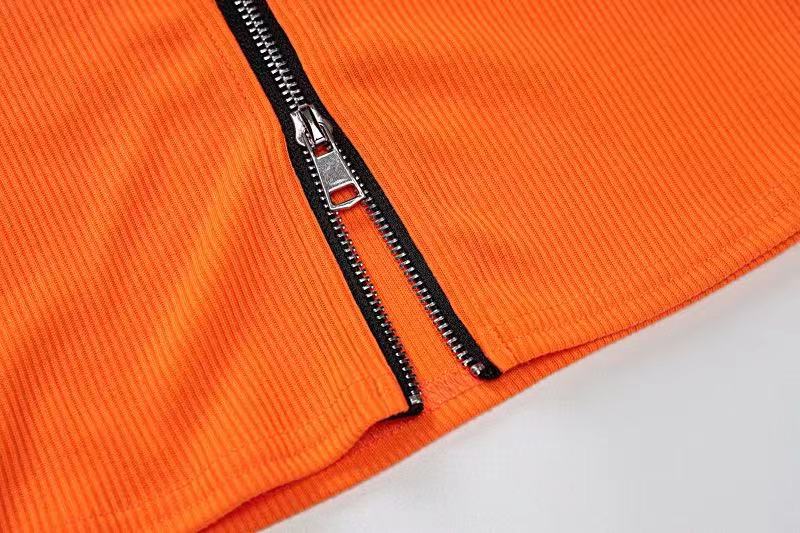 TOP 'ORANGE B' - Crop top portocaliu cu fermoar in fata