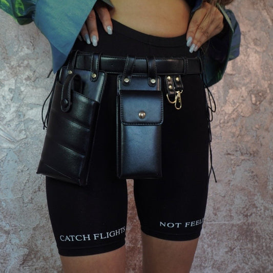 XBABES BLACK LEATHER WAIST BAG