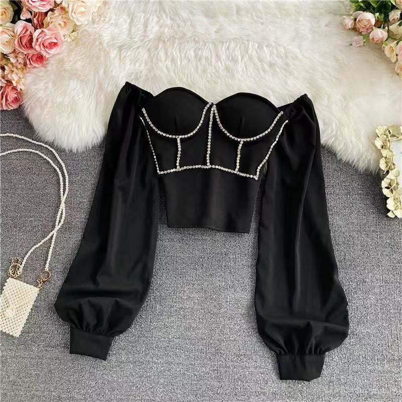 CORSET 'BRIDAL VIBE' BLACK - Corset top negru cu detalii din pietre