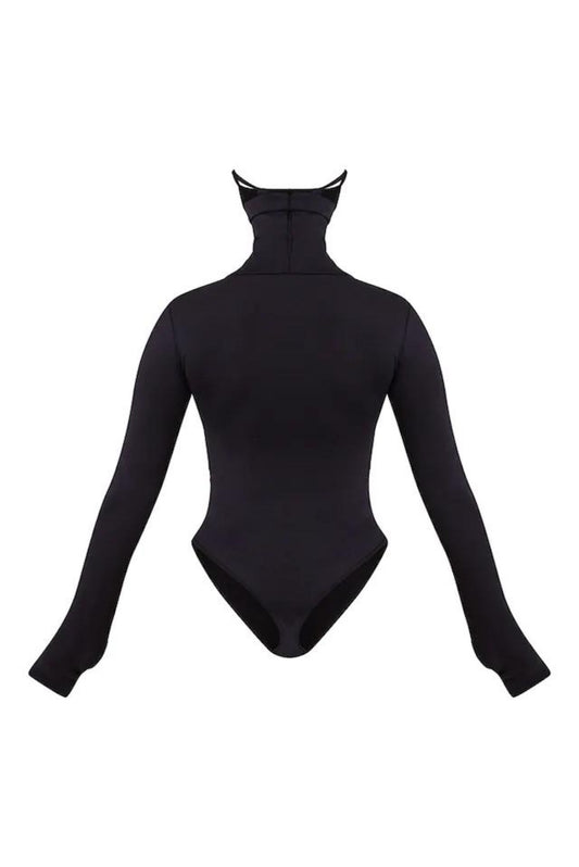 'MASK ON' BODYSUIT - Body dama negru cu masca incorporata