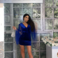 Rochie 'Blue Pearls' din catifea si maneci din tulle cu perle
