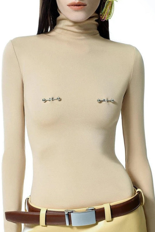 Bluza bej ‘Nipple Piercing’