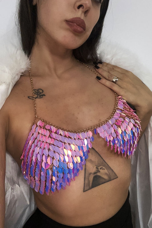 Top 'Little Pink Shell' - top stil bodychain cu detalii din paiete