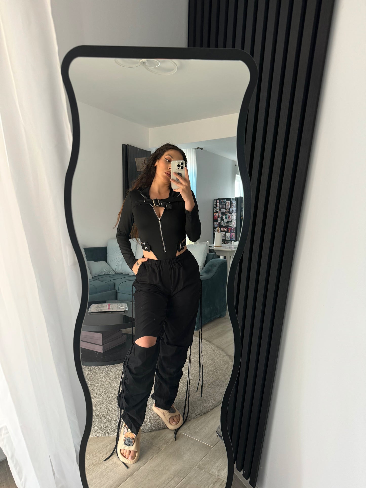Body negru cu fermoar ‘Slim Fit’