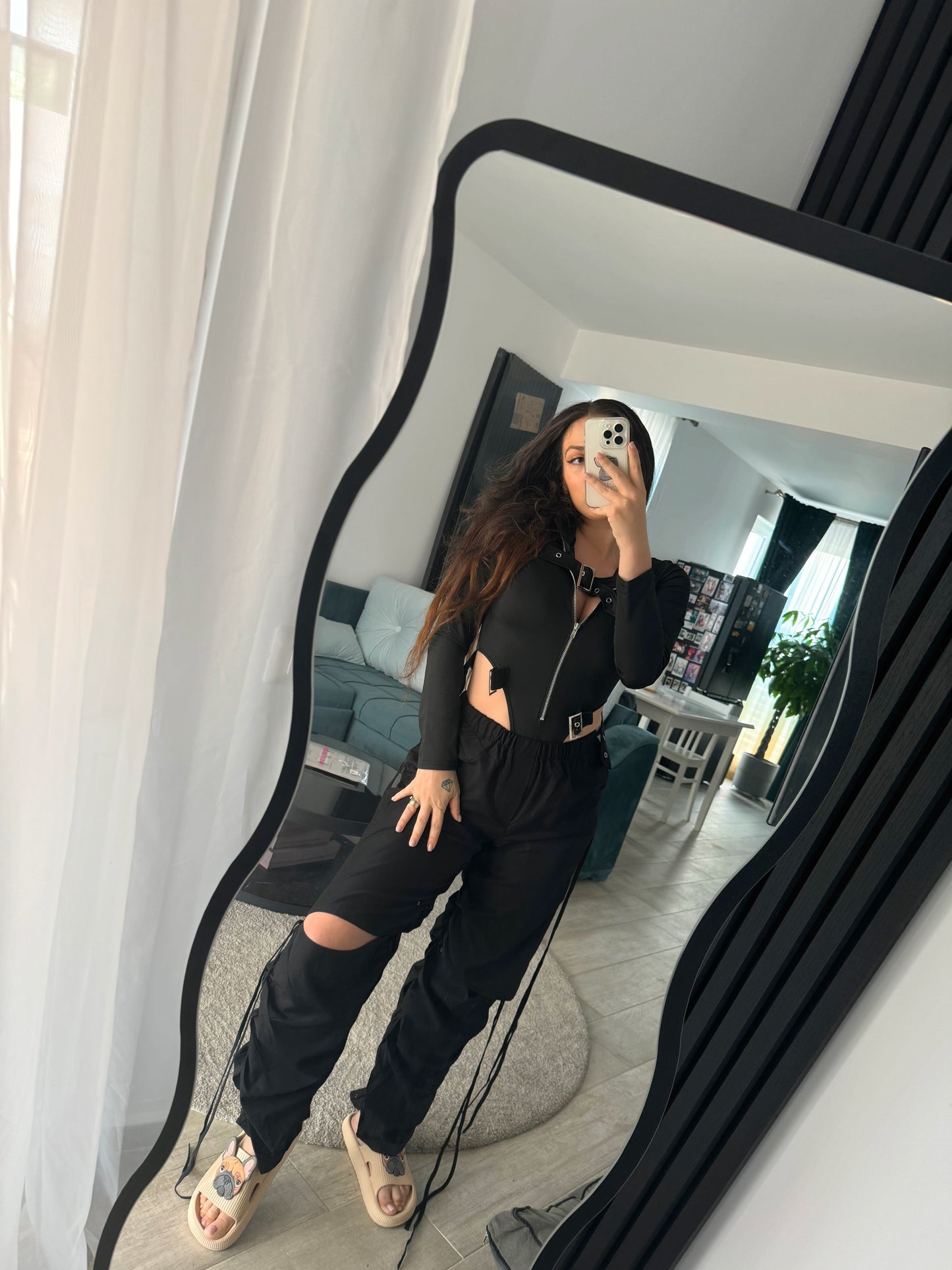 Body negru cu fermoar ‘Slim Fit’