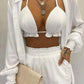 Set alb de vara 3 piese 'Summer Vibe'  - Compleude vara alb din 3 piese camasa, top, pantaloni scurti
