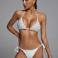 Costum de baie 'White Pearls' alb din doua piese cu perle aplicate si slip brazilian