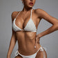 Costum de baie 'White Pearls' alb din doua piese cu perle aplicate si slip brazilian