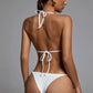 Costum de baie 'White Pearls' alb din doua piese cu perle aplicate si slip brazilian