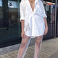 PANTALONI 'WHITE DIAMOND' - Pantaloni dres plasa alba cu pietre stralucitoare