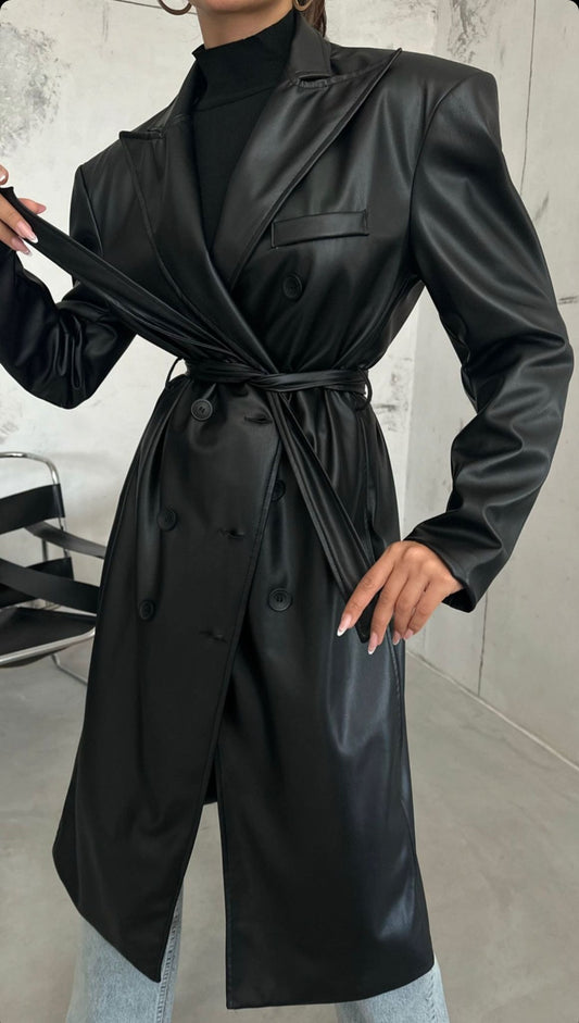 Trench negru din piele ecologica