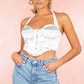 CORSET 'SEDUCTIVE WHITE' - Corset top alb satinat cu spatele gol