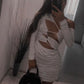 Rochie ‘Cut It Like It’s Hot’ alba - Rochie de vara, alba cu decupaje si detalii din snur