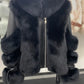 Jacheta 'Cold Ready' Neagra - Geaca dama din blana artificiala si detalii piele ecologica neagra