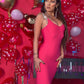 ROCHIE 'PINK MAMACITA' - Rochie midi roz cu cristale pe bretele