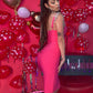 ROCHIE 'PINK MAMACITA' - Rochie midi roz cu cristale pe bretele