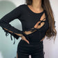 Compleu 'Ribbon Up' Negru - Compleu dama negru doua piese decupat cu fundite